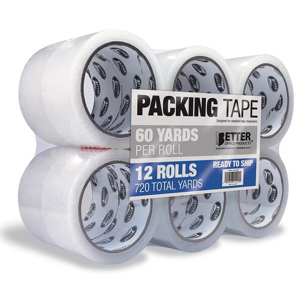 Clear Packing Tape Refill Rolls, Heavy Duty, 1.88in. x 60 Yards Per Roll, 720 Total Yards, 12PK