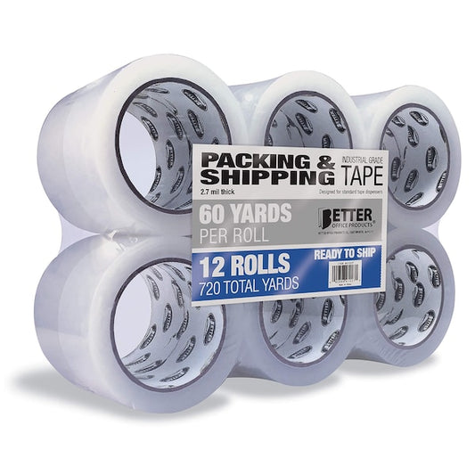 Clear Packing Tape, Industrial Grade, 2.7 mils, 1.88in. x 60 Yards/Roll, 720 Total Yards, 12PK