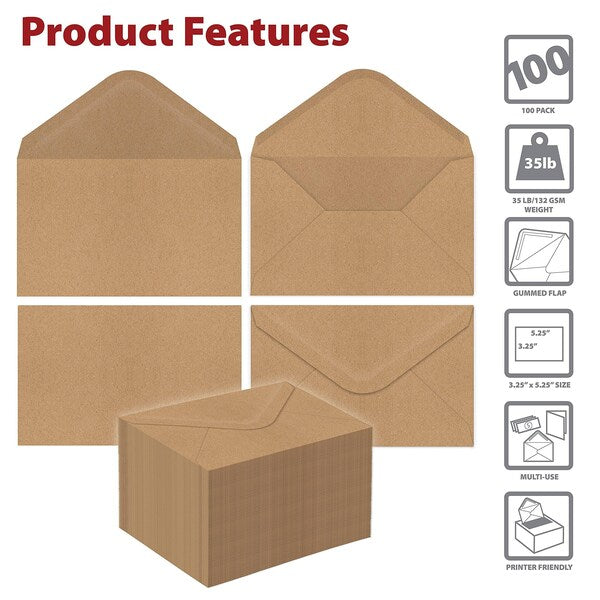 Kraft Mini Envelopes, Strong 35 lb. Paper, Pointed Flap, 100PK
