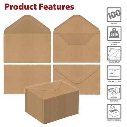 Kraft Mini Envelopes, Strong 35 lb. Paper, Pointed Flap, 100PK