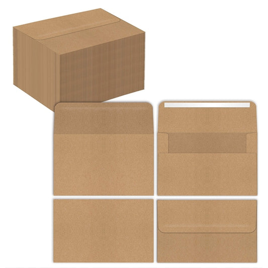 Kraft Invitation Envelopes, A4 Size, Strong Bond Paper, Square Flap W/Peel & Stick Closure, 100PK