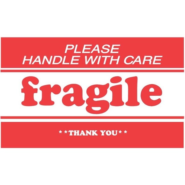 Label, DL1270, FRAGILE PLEASE HANDLE WITH CARE THANK YOU, 3" X 5"
