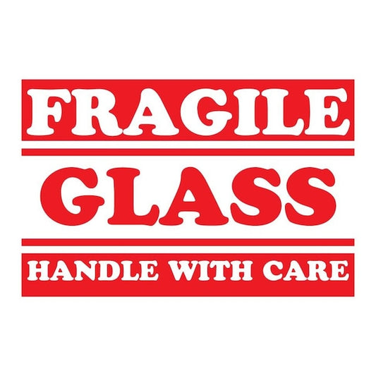 Label, DL1283, FRAGILE GLASS HANDLE WITH CARE, 3" X 5"
