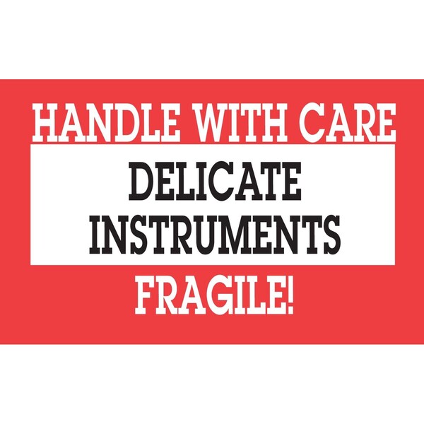 Label, DL1461, DELICATE INSTRUMENTS HANDLE WITH CARE, 2" X 3"