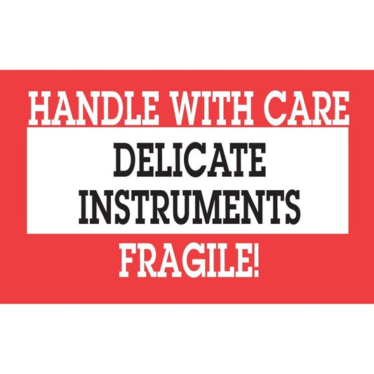 Label, DL1461, DELICATE INSTRUMENTS HANDLE WITH CARE, 2" X 3"