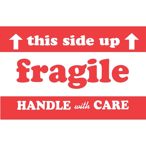 Label, DL1530, FRAGILE THIS SIDE UP HANDLE WITH CARE, 2" X 3"