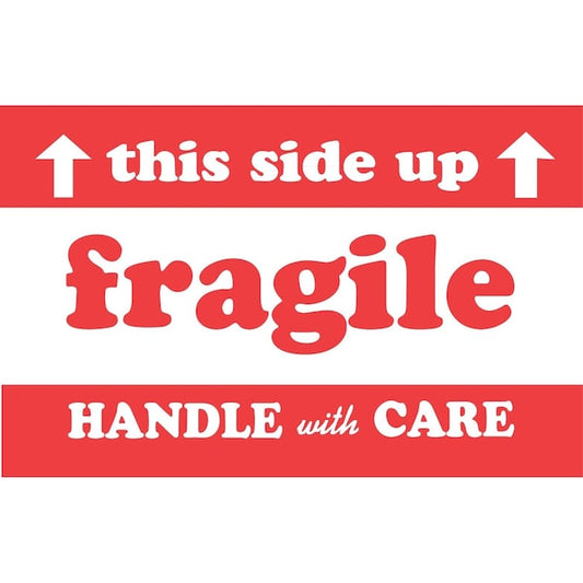 Label, DL1530, FRAGILE THIS SIDE UP HANDLE WITH CARE, 2" X 3"