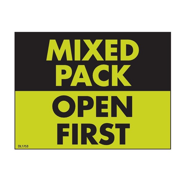 Label, DL1753, MIXED PACK OPEN FIRST, 3" X 4"