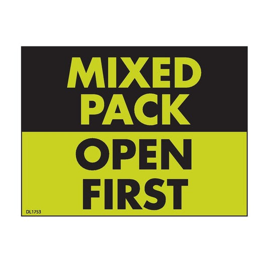 Label, DL1753, MIXED PACK OPEN FIRST, 3" X 4"