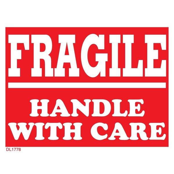 Label, DL1778, FRAGILE HANDLE WITH CARE, 3" X 4"