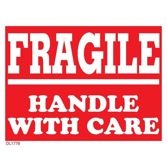 Label, DL1778, FRAGILE HANDLE WITH CARE, 3" X 4"