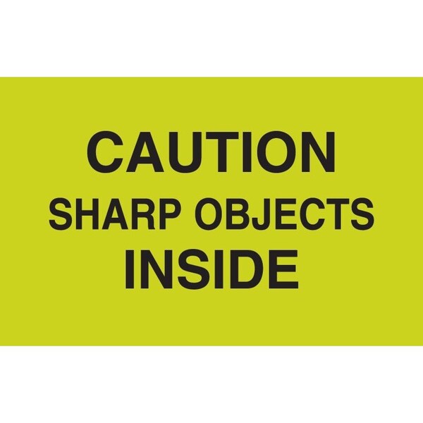 Label, DL2102, CAUTION SHARP OBJECTS INSIDE, 3" X 5"