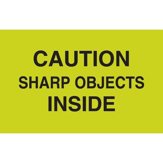 Label, DL2102, CAUTION SHARP OBJECTS INSIDE, 3" X 5"
