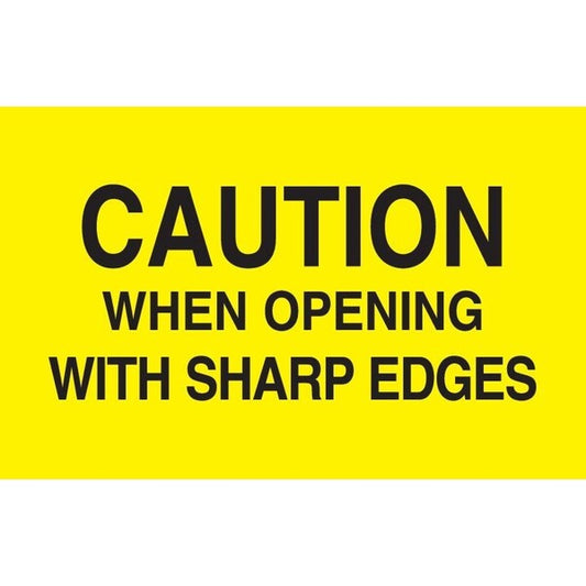 Label, DL2103, CAUTION WHEN OPENING WITH SHARP EDGES, 3" X 5"