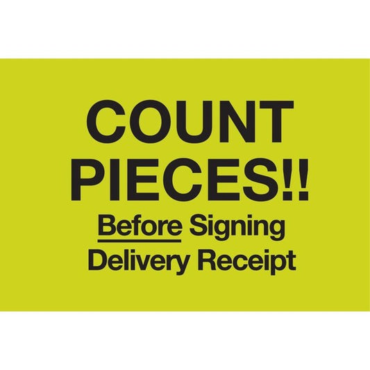 Label, DL2105, COUNT PIECES BEFORE SIGNING, 3" X 5"