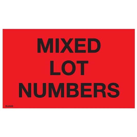 Label, DL2526, MIXED LOT NUMBERS, 3" X 5"