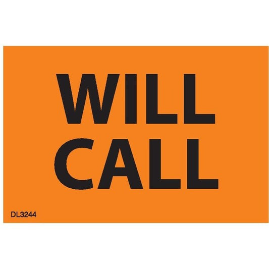 Label, DL3244, WILL CALL, 2" X 3"