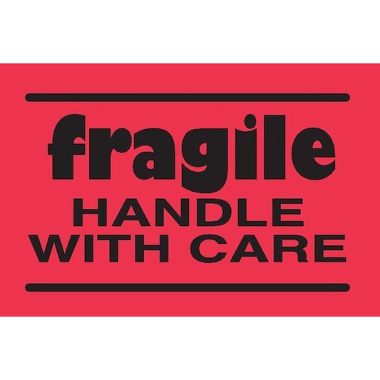 Label, DL3601, FRAGILE HANDLE WITH CARE, 2" X 3"