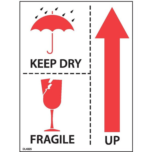 Label, DL4325, KEEP DRY FRAGILE UP, 3" X 4"