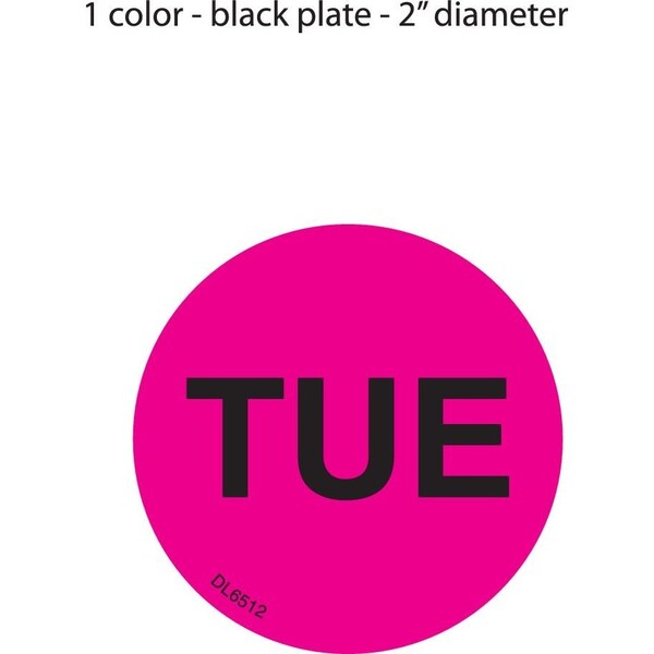 Label, DL6512, DAYS OF WEEK - TUE, 2" DIAMETER