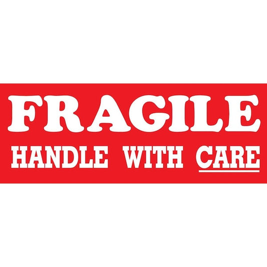 Label, DL8010, FRAGILE HANDLE WITH CARE, 1-1/2" X 4"