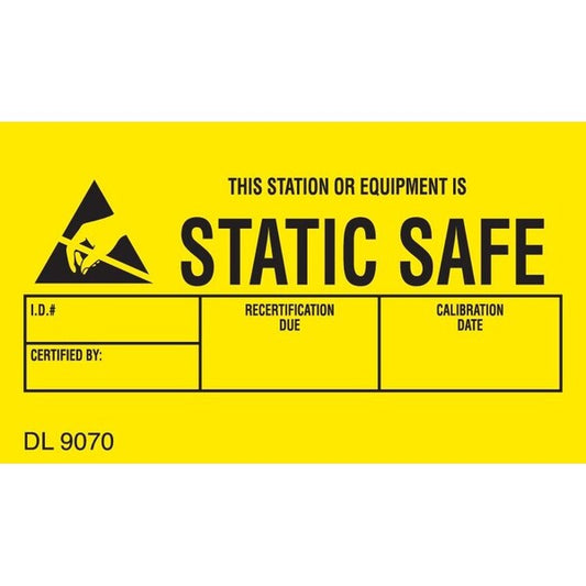 Label, DL9070, STATIC SAFE, 1-3/4" X 3"