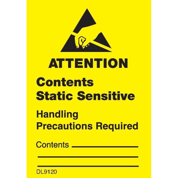 Label, DL9120, ATTENTION CONTENTS STATIC SENSITIVE, 1-3/4" X 2-1/2"