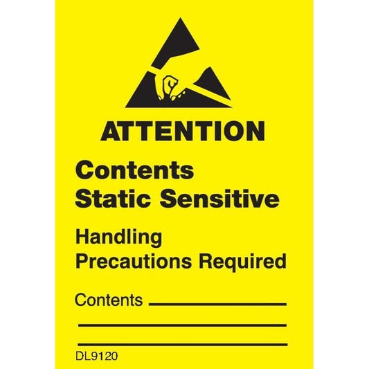 Label, DL9120, ATTENTION CONTENTS STATIC SENSITIVE, 1-3/4" X 2-1/2"