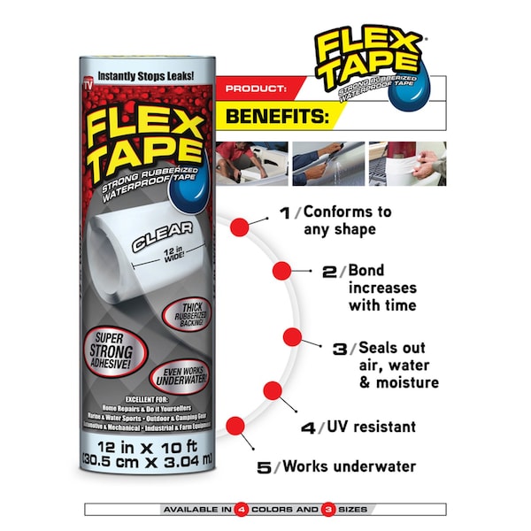 Flex Seal Family of Products Flex Tape MAX 4 in. W X 25 ft. L Clear Waterproof Repair Tape