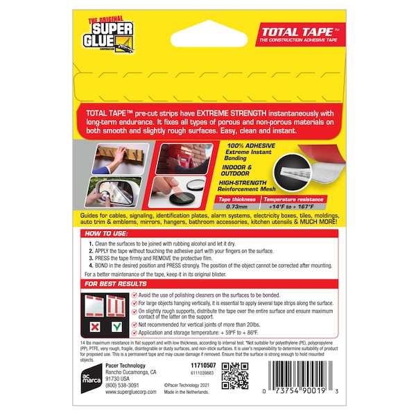 The Original Super Glue Super Strong 1.8 in. L X 0.68 in. W Double-Sided Mounting Strips