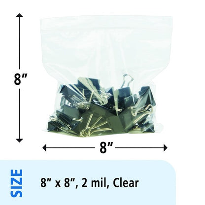 Clear Resealable Zipper Seal Storage Bags 8 x 8 Case of 1000 Bags, 1000PK