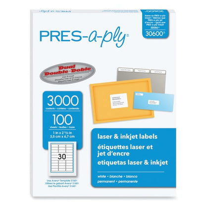 Labels, Laser Printers, 1 x 2.63, White, PK3000