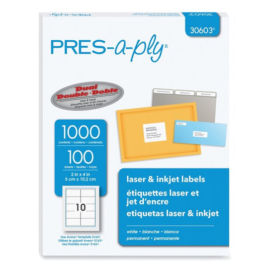 Labels, Laser Printers, 2 x 4, White, PK1000