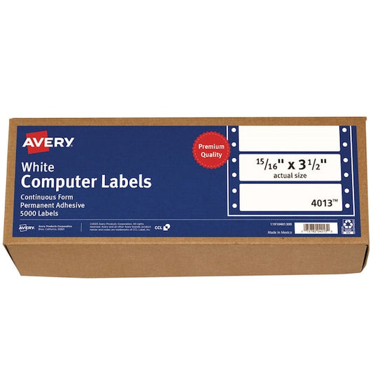 Dot Matrix Printer Mailing Labels, Pin-Fed, 0.94x3.5, White, PK5000