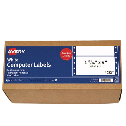 Dot Matrix Printer Mailing Labels, Pin-Fed, 1.94 x 4, White, PK5000