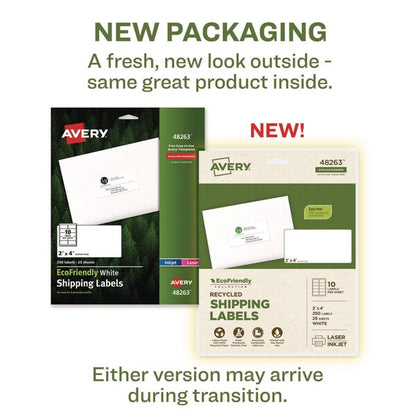 EcoFriendly Mailing Labels, Inkjet/Laser Printers, 2 x 4, White, PK250