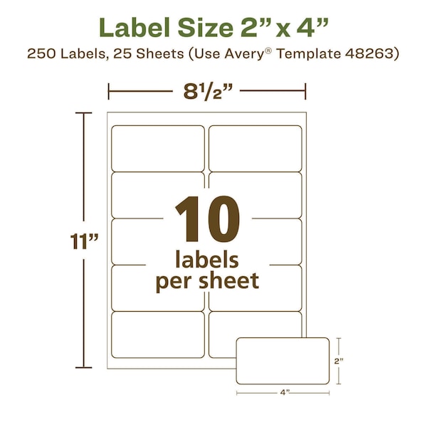 EcoFriendly Mailing Labels, Inkjet/Laser Printers, 2 x 4, White, PK250