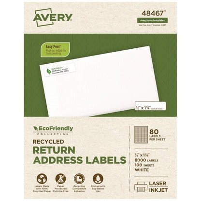 EcoFriendly Mailing Label, Inkjet/Laser Printers, 0.5x1.75, Wht, PK800