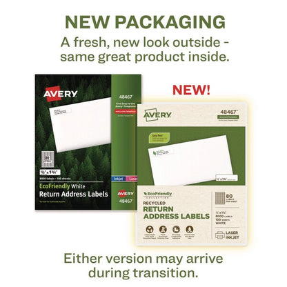 EcoFriendly Mailing Label, Inkjet/Laser Printers, 0.5x1.75, Wht, PK800