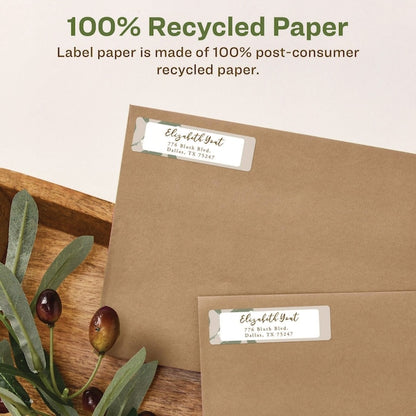 EcoFriendly Mailing Label, Inkjet/Laser Printers, 0.5x1.75, Wht, PK800