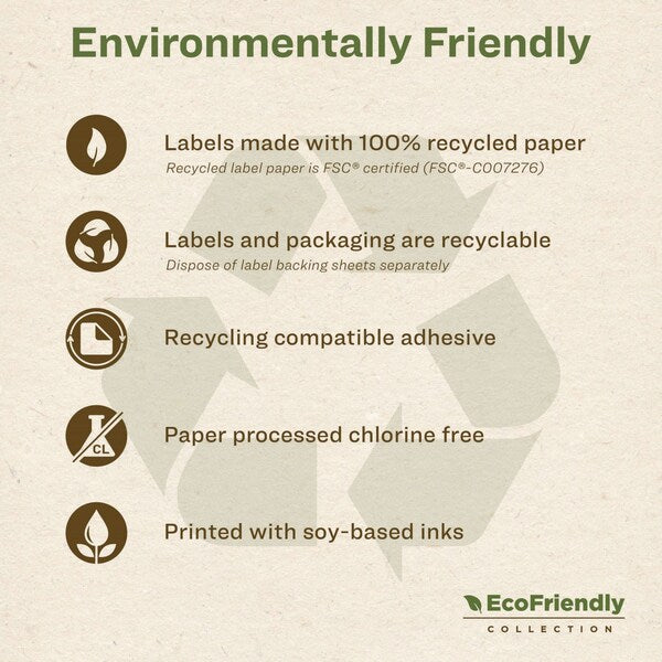 EcoFriendly Mailing Label, Inkjet/Laser Printers, 0.5x1.75, Wht, PK800