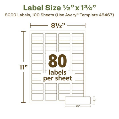 EcoFriendly Mailing Label, Inkjet/Laser Printers, 0.5x1.75, Wht, PK800