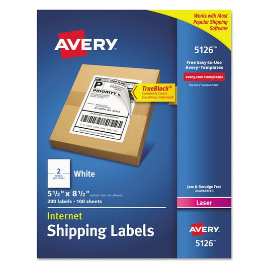 Shipping Labels w/TrueBlock Technology, Laser, 5.5x8.5, White, PK200