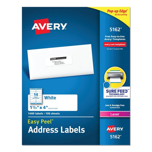 Easy Peel White Address Labels w/Sure Feed, Laser, 1.33x4, PK1400