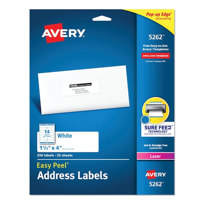 Easy Peel White Address Labels, Laser Printers, 1.33 x 4, White, PK350