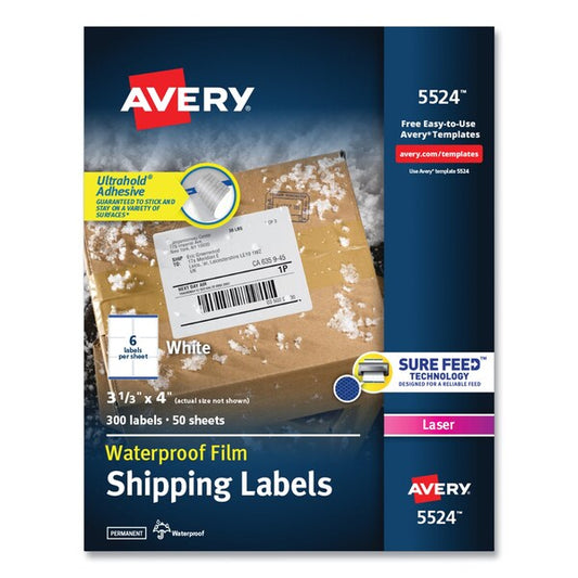 Shipping Labels w/TrueBlock and Sure Feed, Laser, 3.33x4, White, PK300