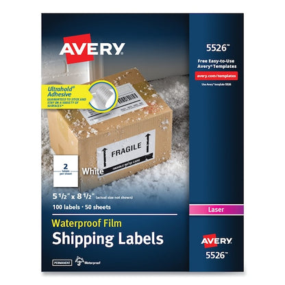 Waterproof Shipping Labels w/TrueBlock, Laser, 5.5x8.5, White, PK100
