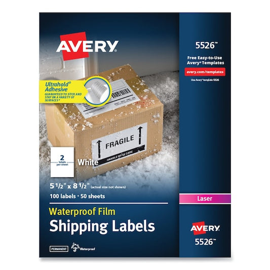Waterproof Shipping Labels w/TrueBlock, Laser, 5.5x8.5, White, PK100