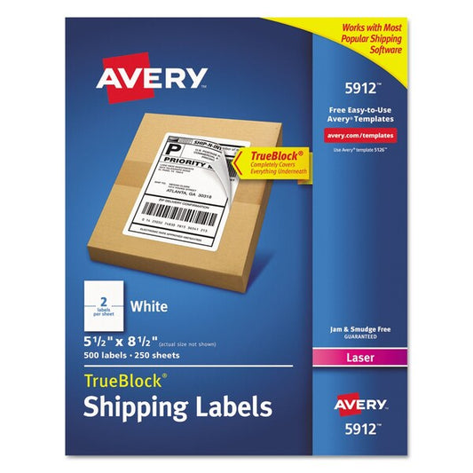 5-1/2" x 8-1/2" White Shipping Labels, Pk500