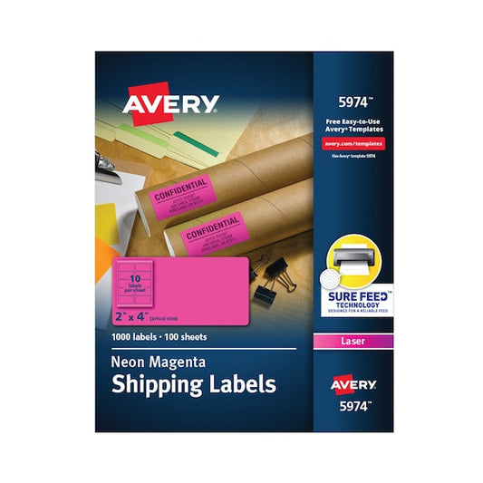 2" x 4" Neon Magneta Shipping Labels, Pk100